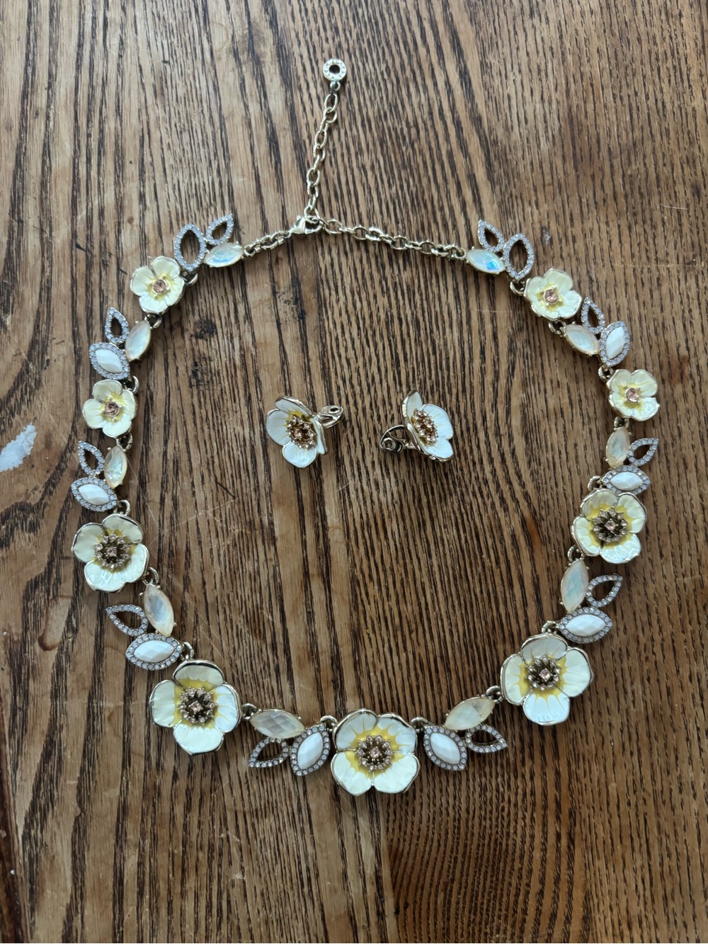 Anne Klein Gold-Tone Yellow and White Floral Necklace with Clip-On Earrings Set